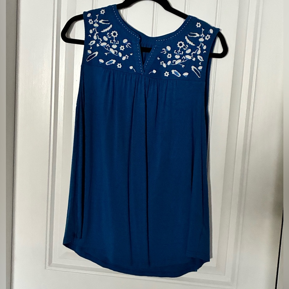 Dalia Blue Embroidered Sleeveless Top